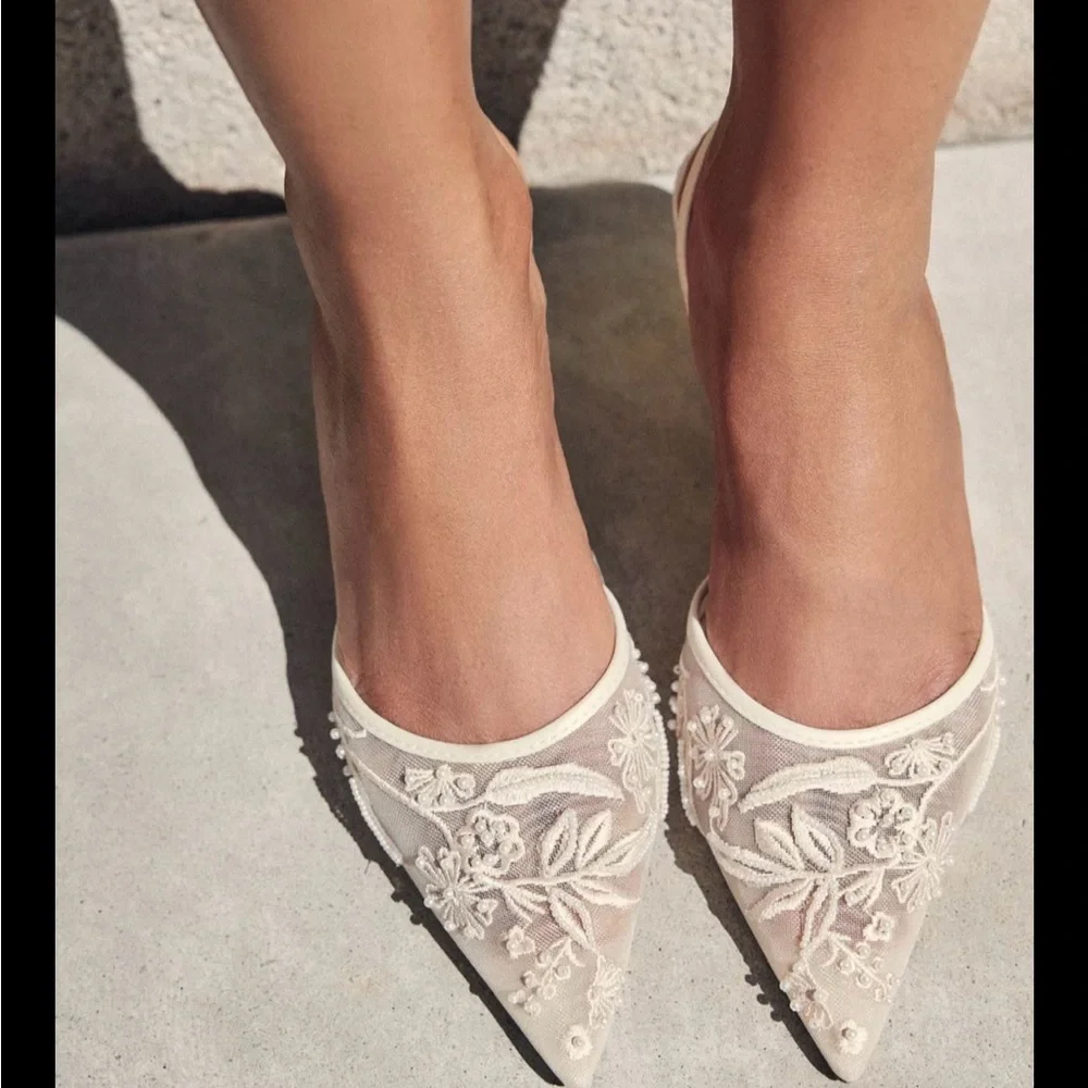 Zara EMBROIDERED MESH SLINGBACKS size 40/ US 9 - Picture 1 of 6